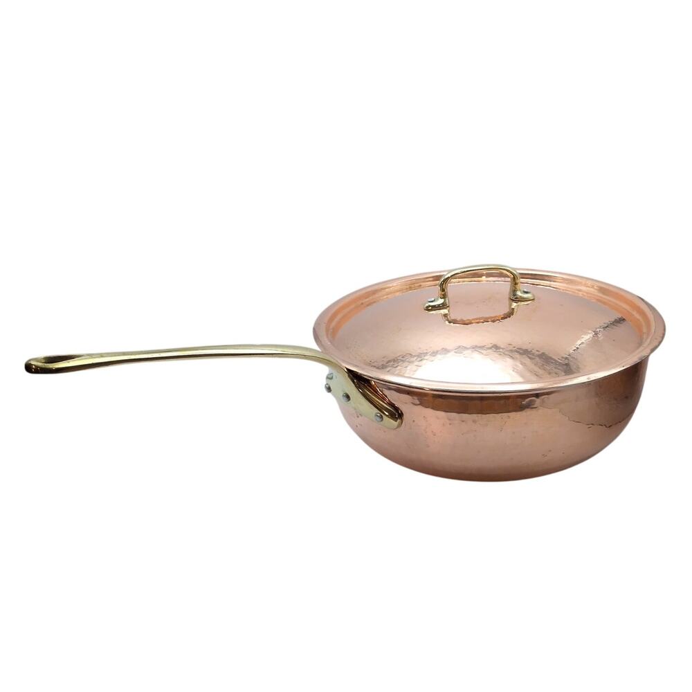 Vtg Ruffoni Italy Hammered Copper Pot Chef Pan Saucepan with Lid Brass Handle